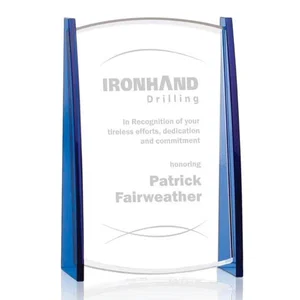 Starfire Crystal Rectangle Award Suspended on Azure Triangle Supports