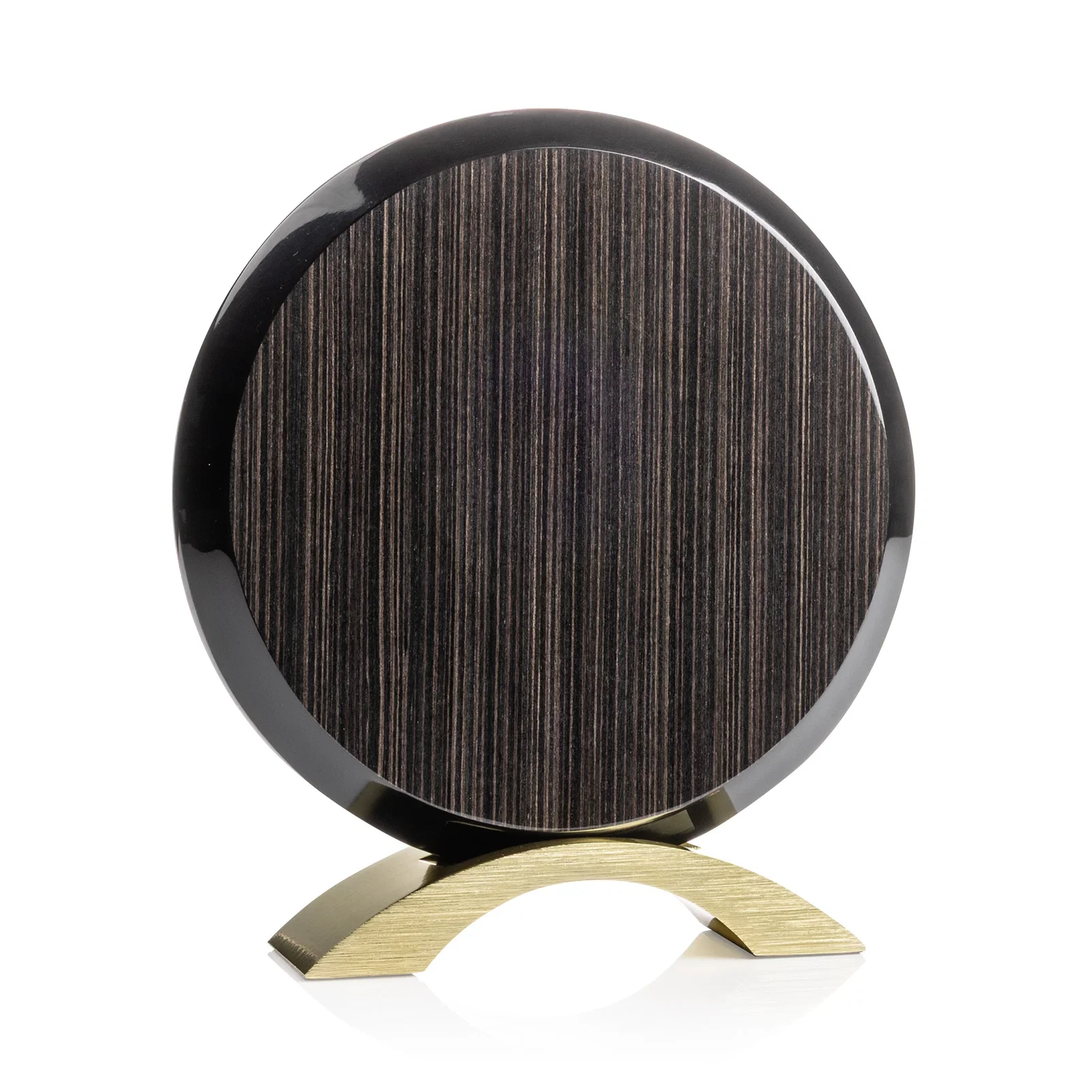 Personalized Slatewood Composite Circle Award with Deep Woodgrain Backdrop for retirement presentations