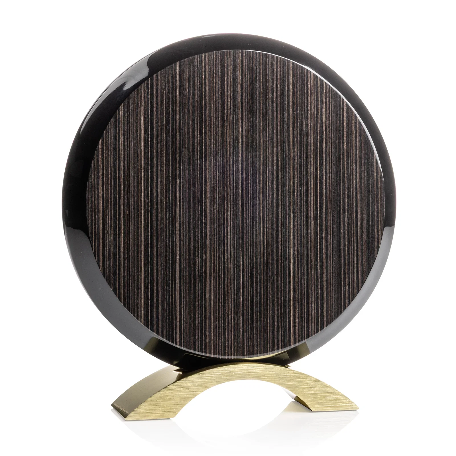 Personalized Slatewood Composite Circle Award with Deep Woodgrain Backdrop for team milestone celebrations