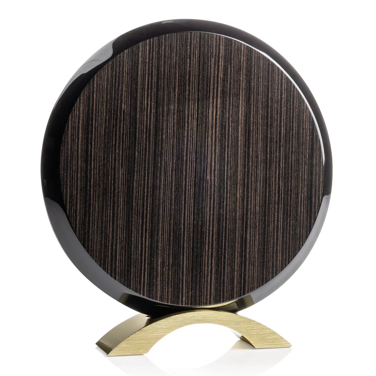 Personalized Slatewood Composite Circle Award with Deep Woodgrain Backdrop for donor appreciation