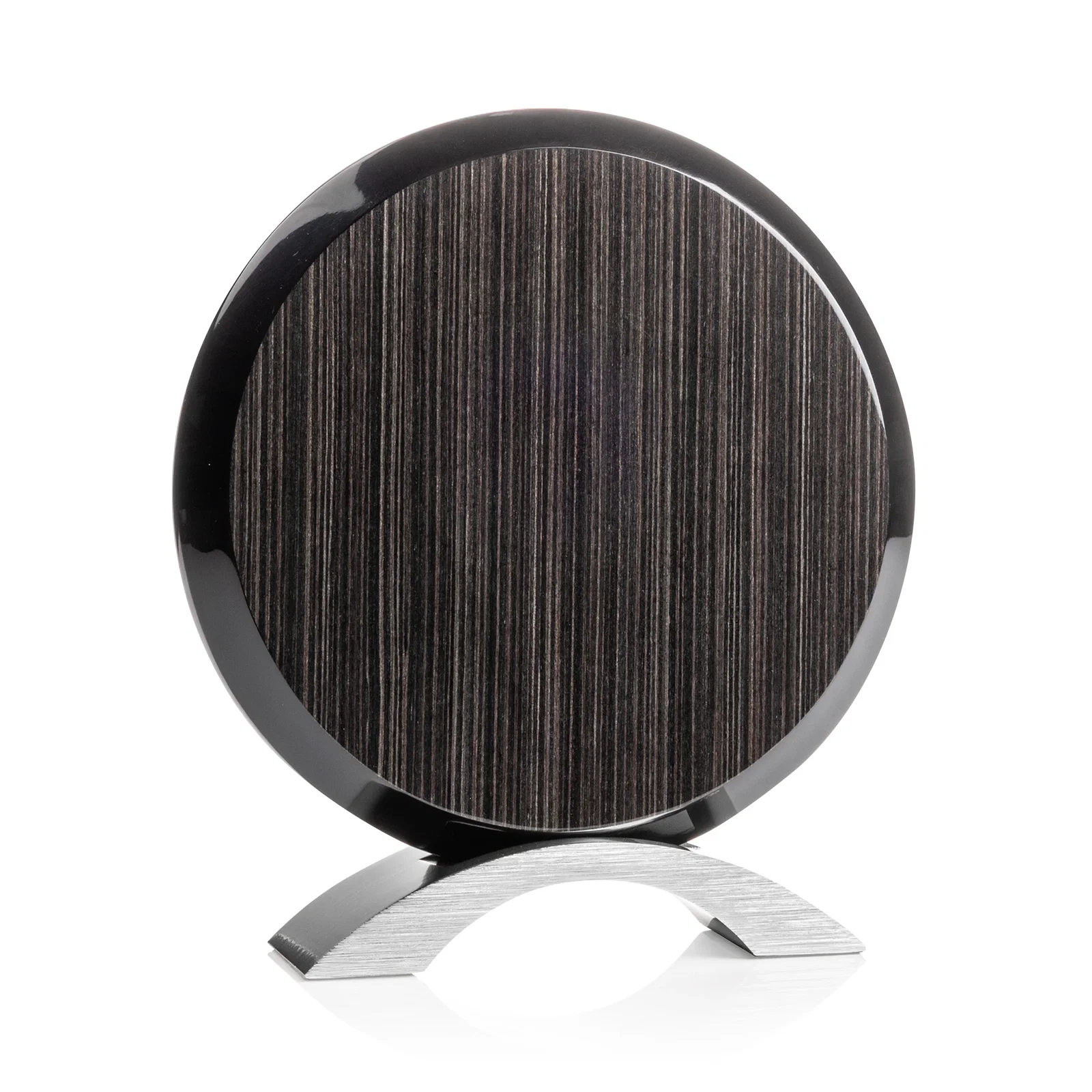 Personalized Slatewood Composite Circle Award with Deep Woodgrain Backdrop for graduation ceremonies