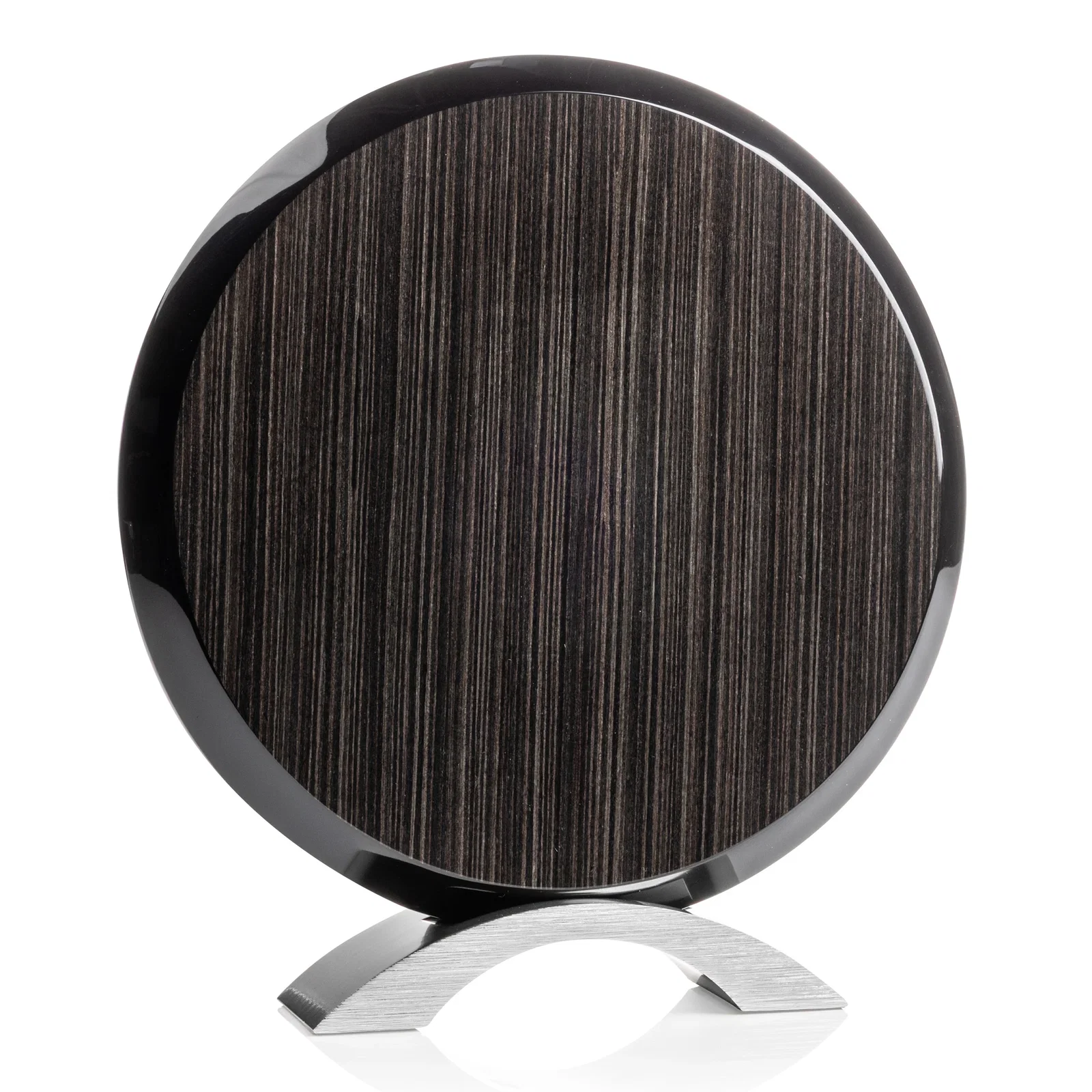 Personalized Slatewood Composite Circle Award with Deep Woodgrain Backdrop for volunteer appreciation