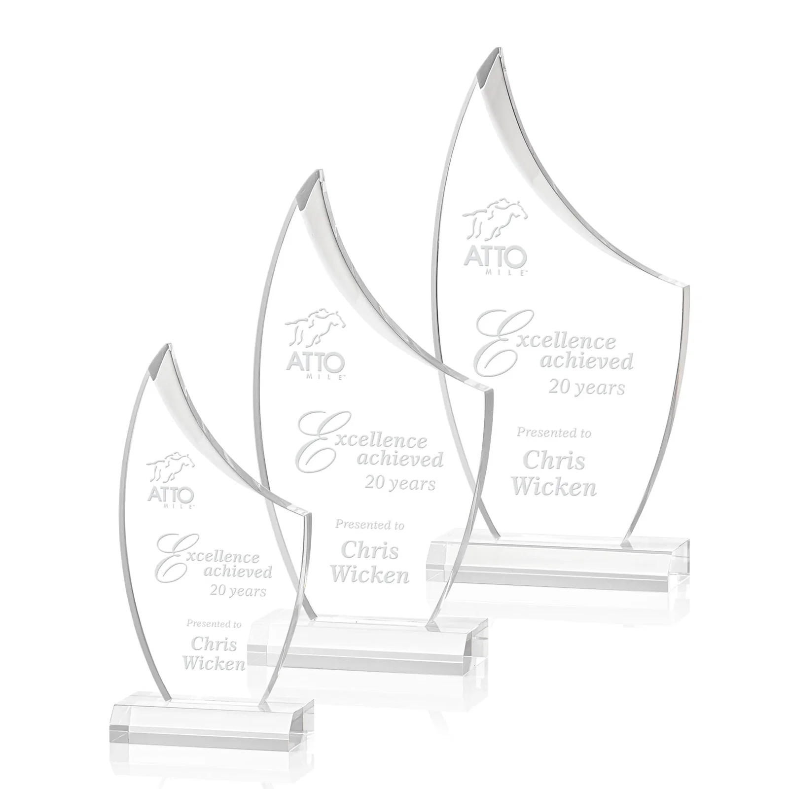 Custom Acrylic Sail Award with Deep Bevels for employee recognition