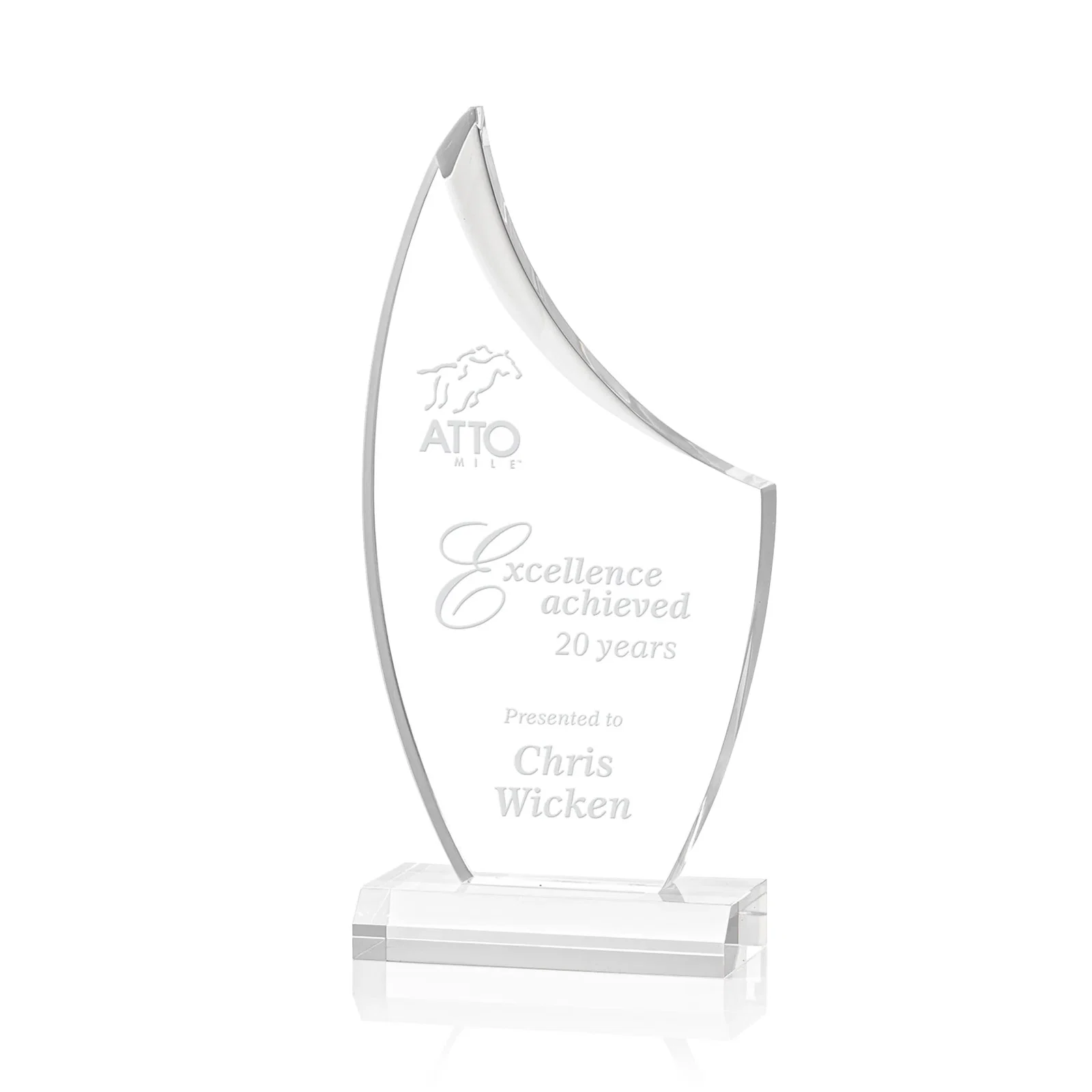 Custom Acrylic Sail Award with Deep Bevels for service anniversary gifts