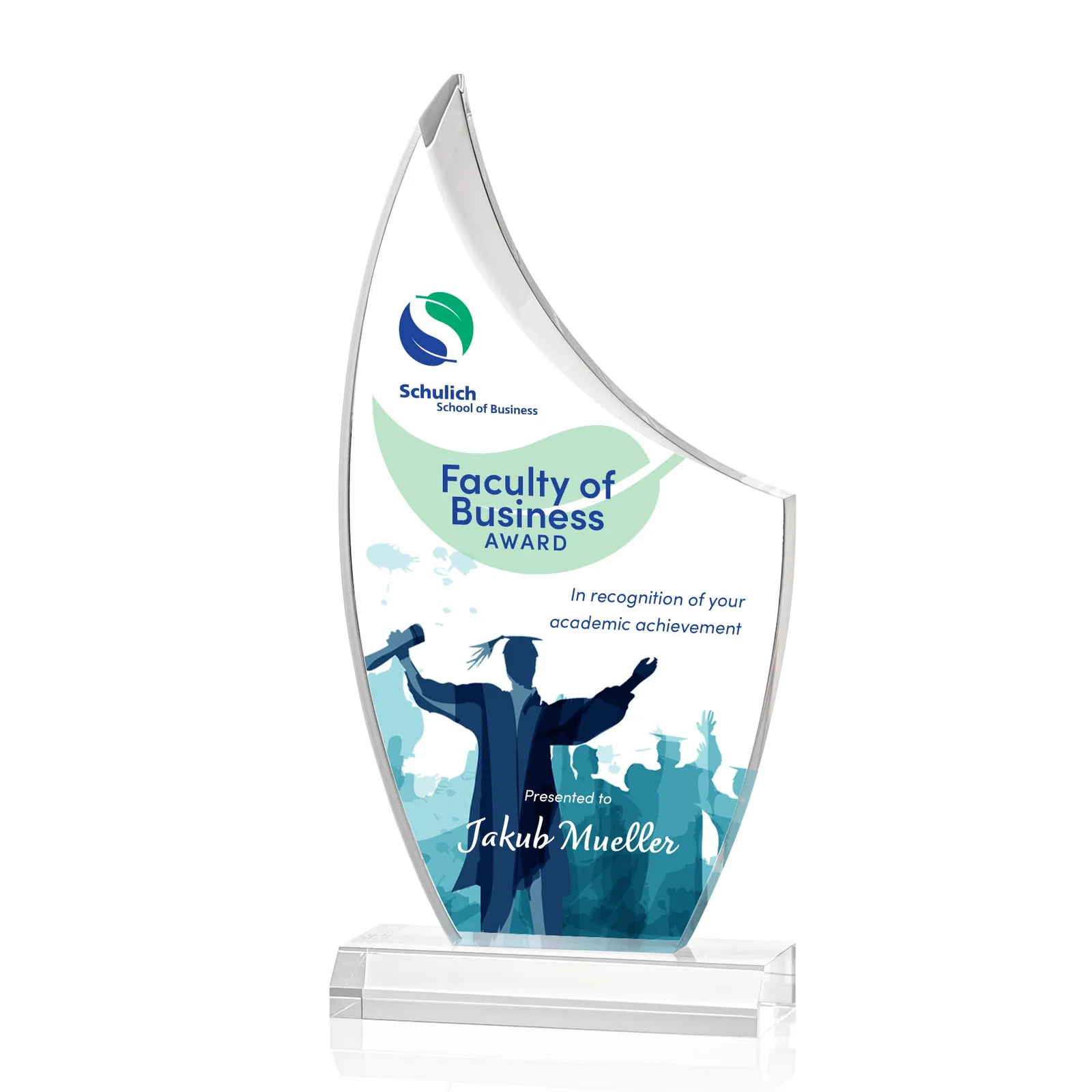 Custom Acrylic Sail Award with Deep Bevels for graduation ceremonies