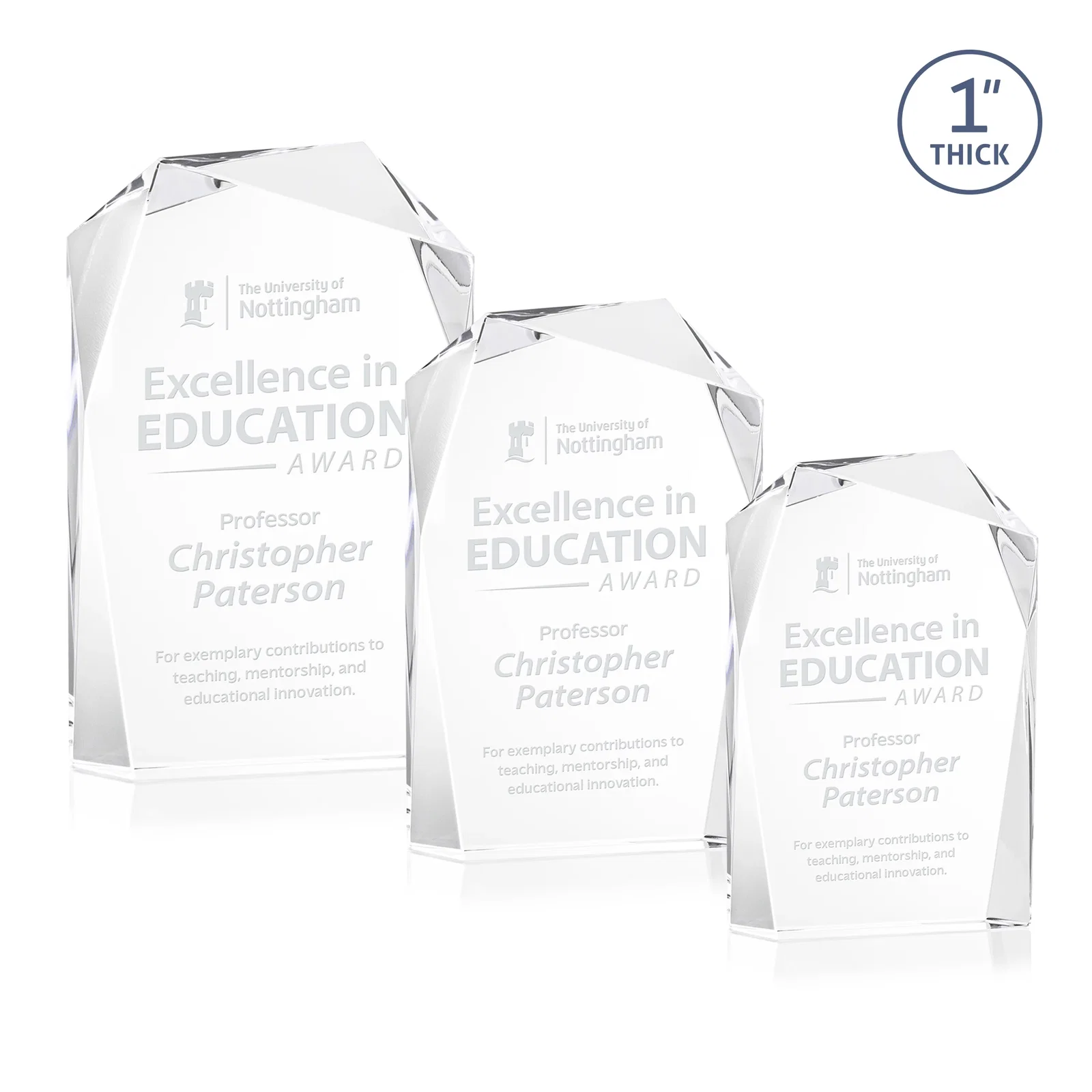 Custom Freestanding Optical Crystal Award with Asymmetrical Bevels, awards for employee recognition