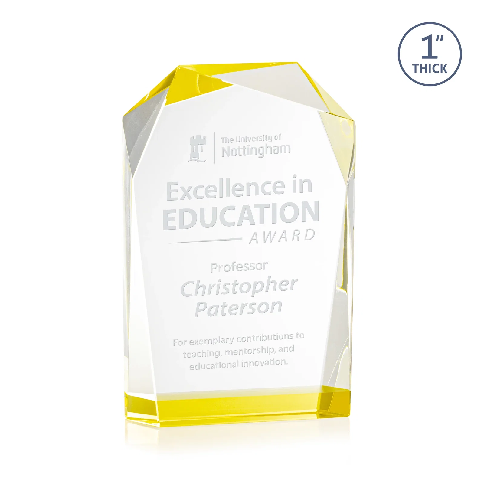 Custom Freestanding Optical Crystal Award with Asymmetrical Bevels, awards for company anniversary events