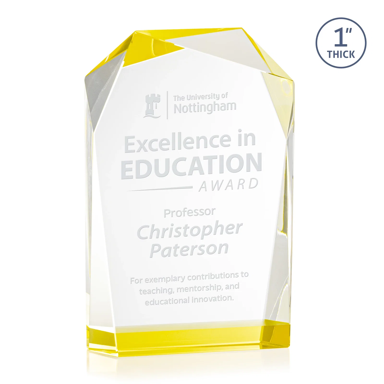 Personalized Freestanding Optical Crystal Award with Asymmetrical Bevels, awards for employee recognition