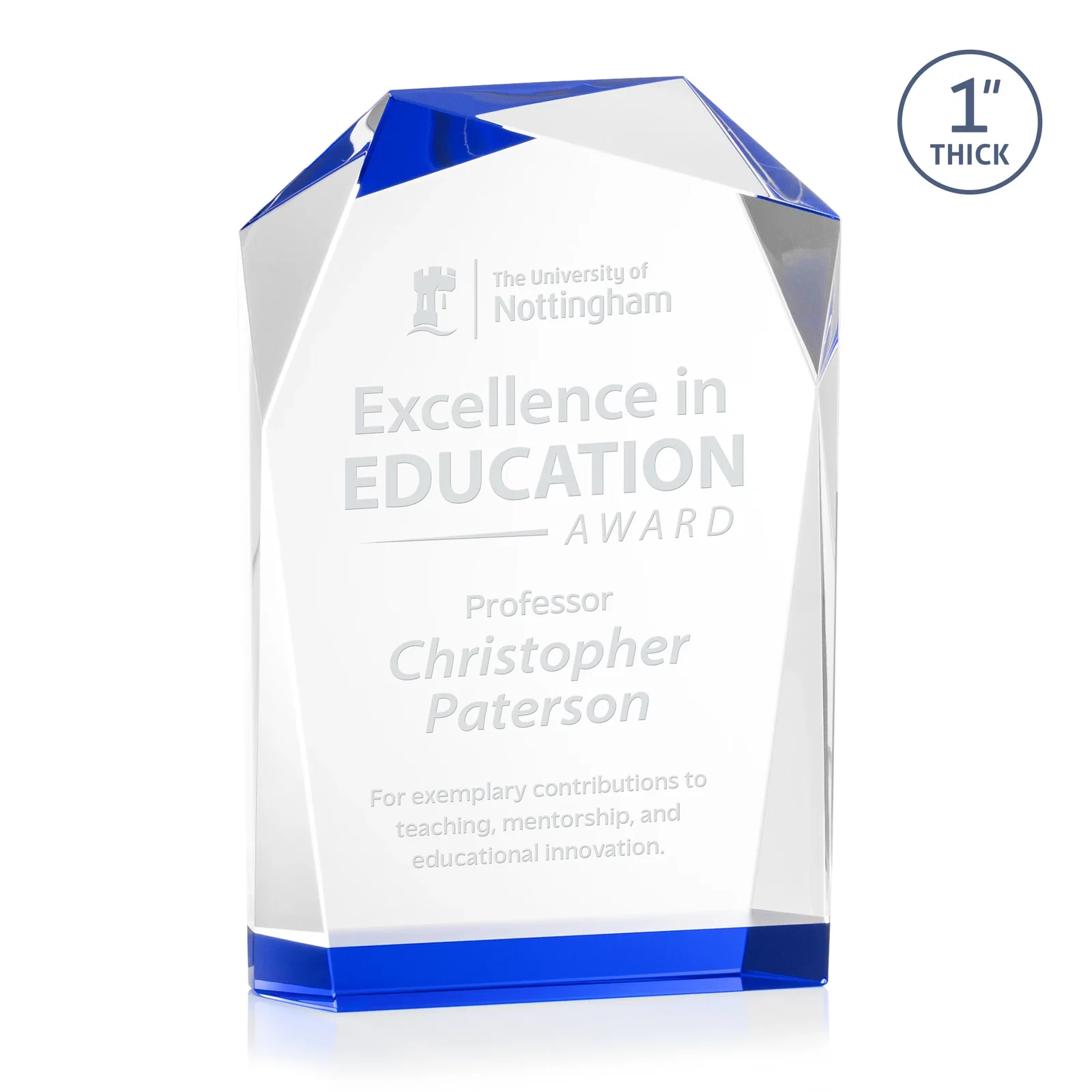 Personalized Freestanding Optical Crystal Award with Asymmetrical Bevels, awards for retirement presentations