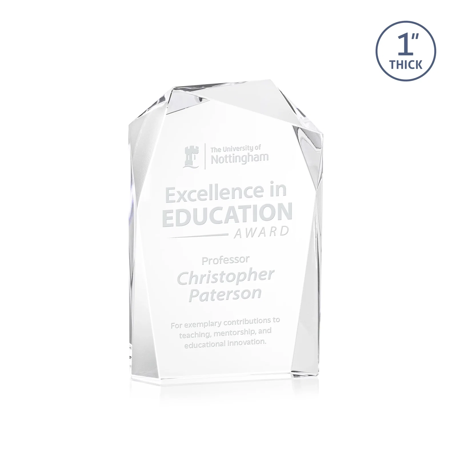 Custom Freestanding Optical Crystal Award with Asymmetrical Bevels, awards for corporate award ceremonies