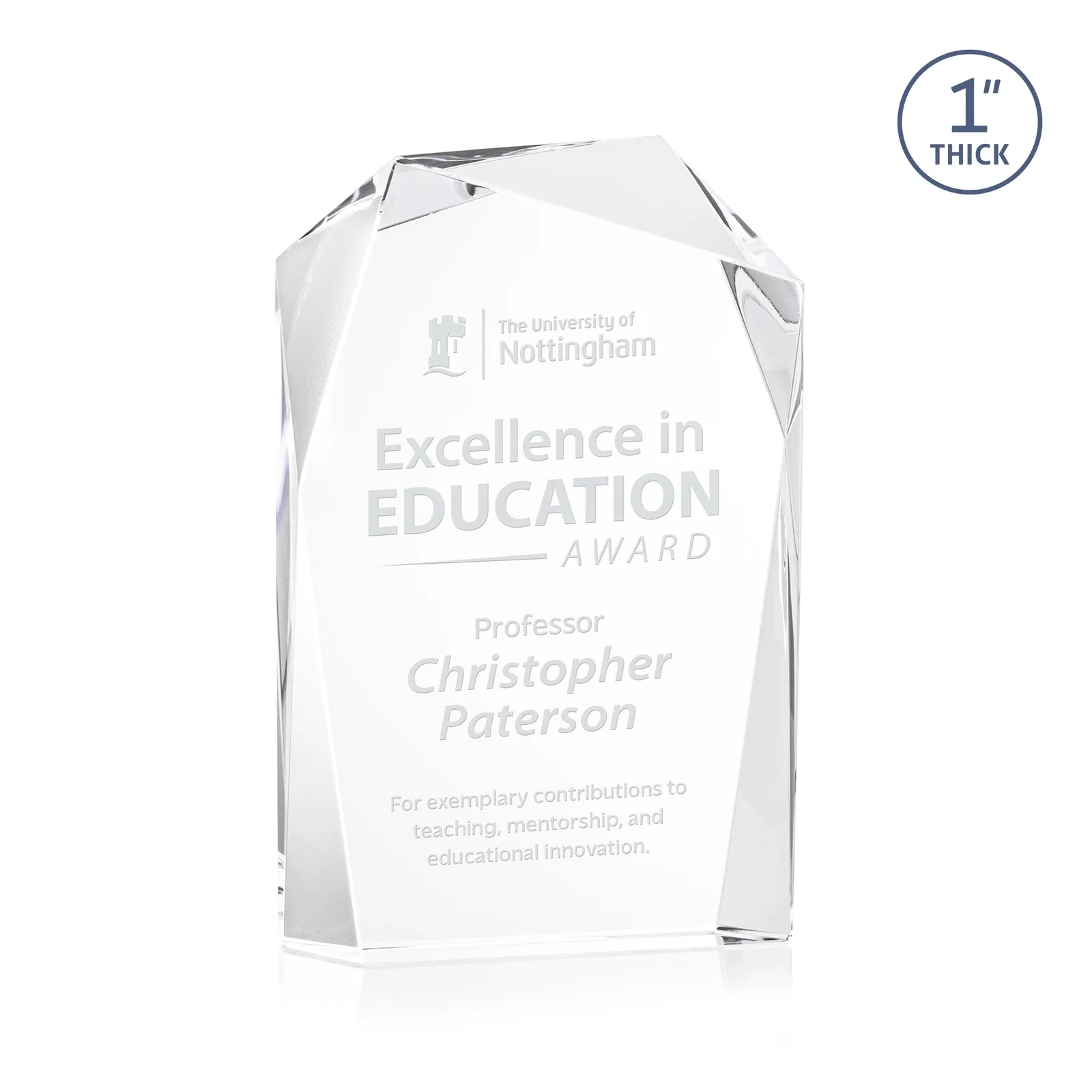 Custom Freestanding Optical Crystal Award with Asymmetrical Bevels, awards for service anniversary gifts