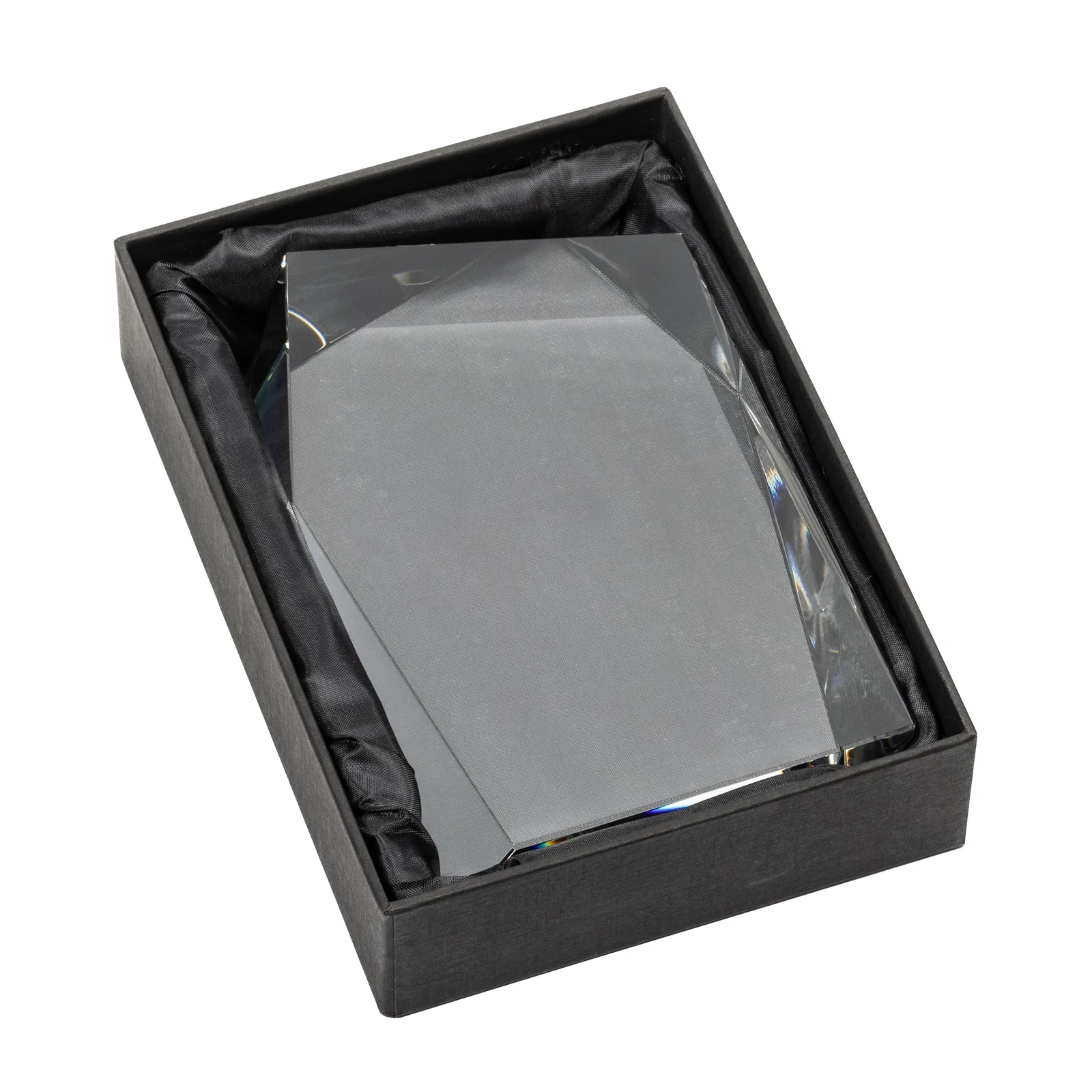 Custom Freestanding Optical Crystal Award with Asymmetrical Bevels, awards for retirement presentations
