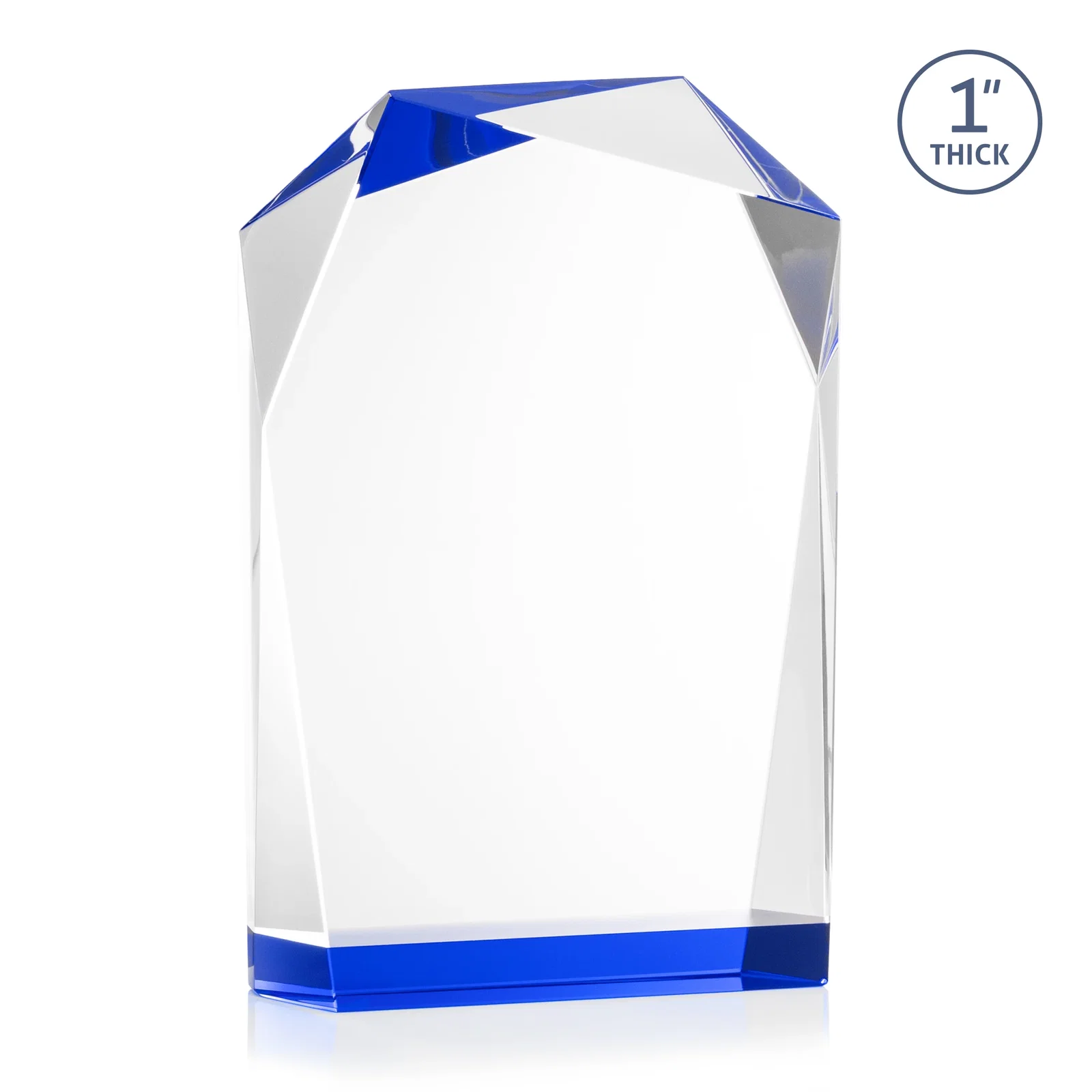 Custom printed Freestanding Optical Crystal Award with Asymmetrical Bevels, awards for team milestone celebrations