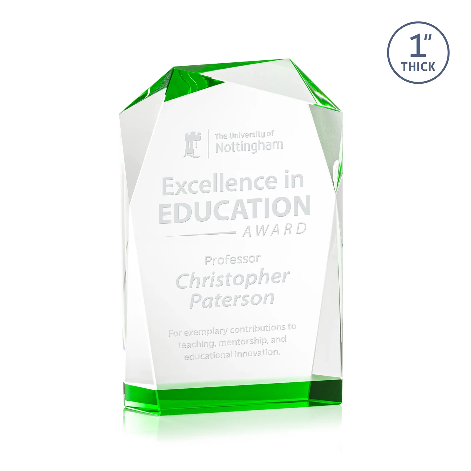 Custom Freestanding Optical Crystal Award with Asymmetrical Bevels, awards for graduation ceremonies