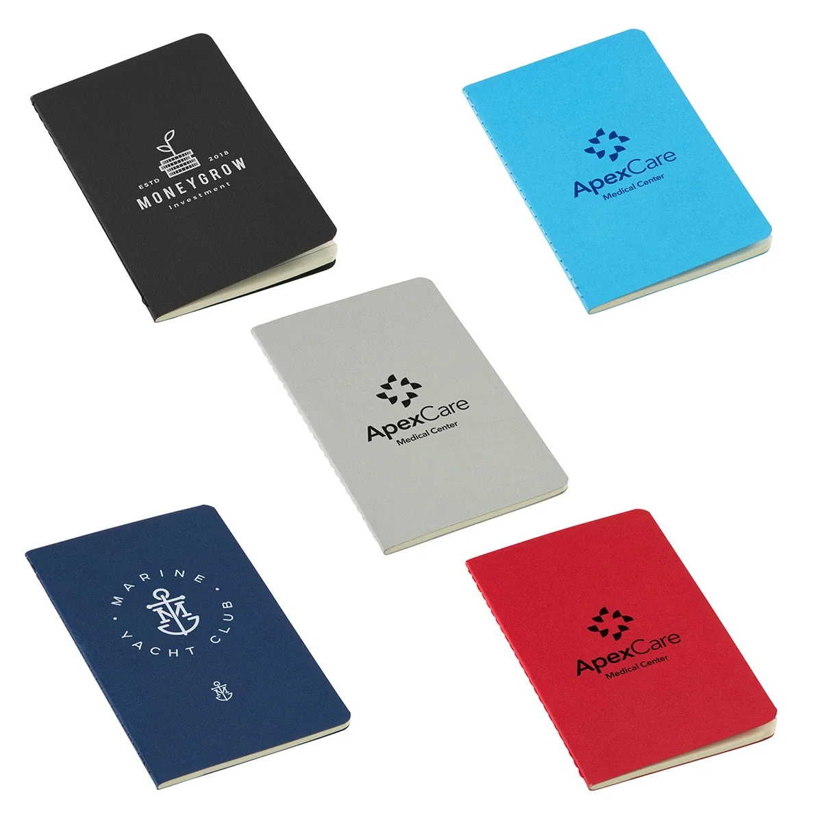 Custom Doodle Mini Softcover Jotbook, front view of the branded notebook