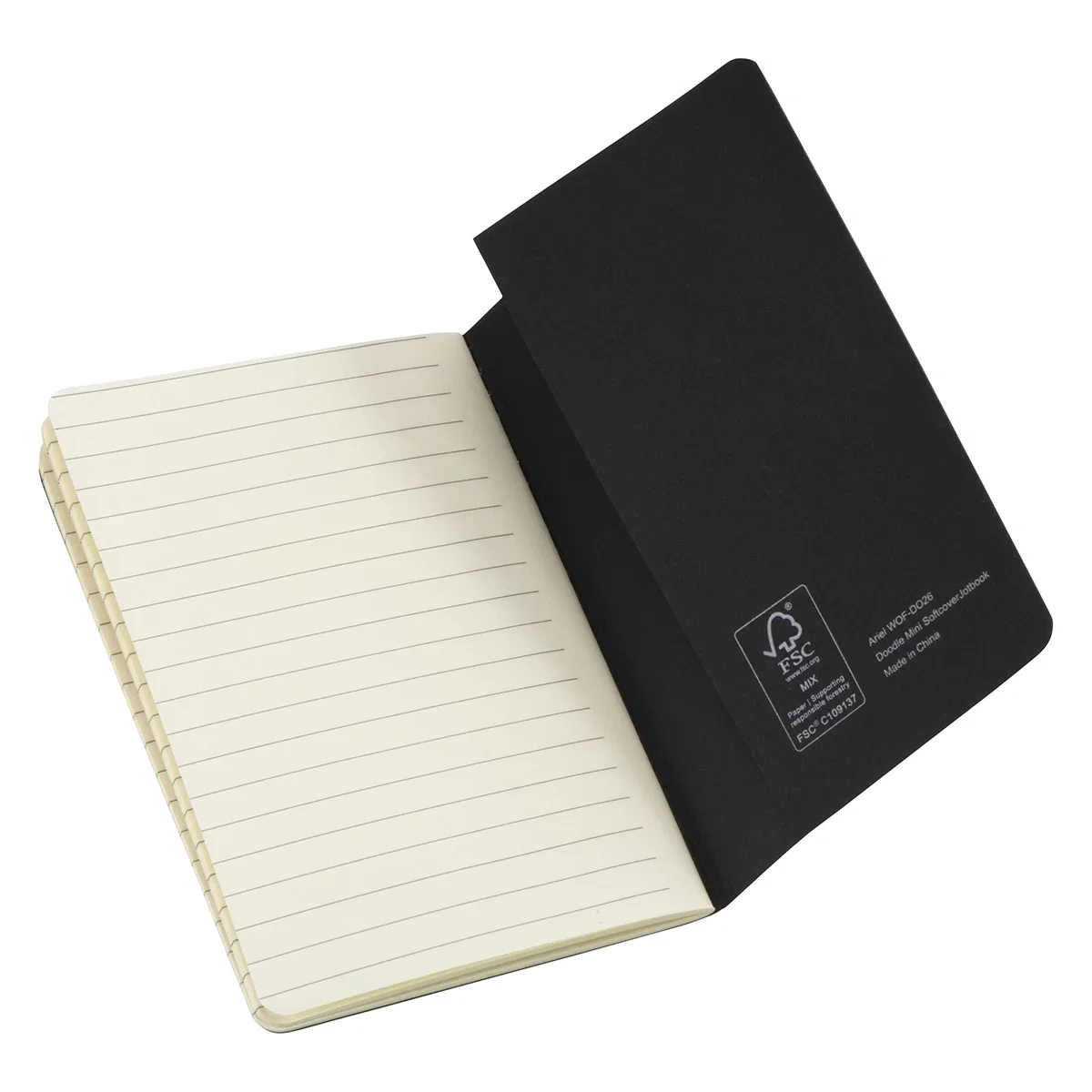 Close-up of the custom Doodle Mini Softcover Jotbook's logo imprint area