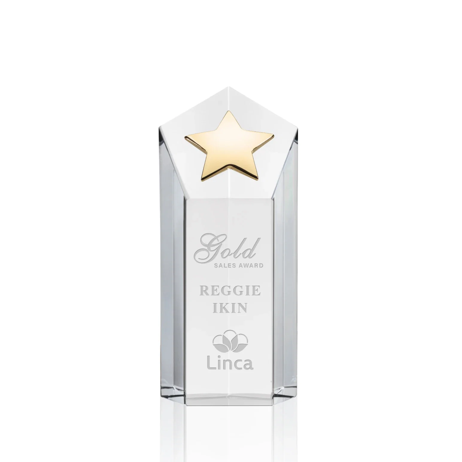 Custom Cast Metal Star Award on an Optical Crystal Tower for company anniversary events