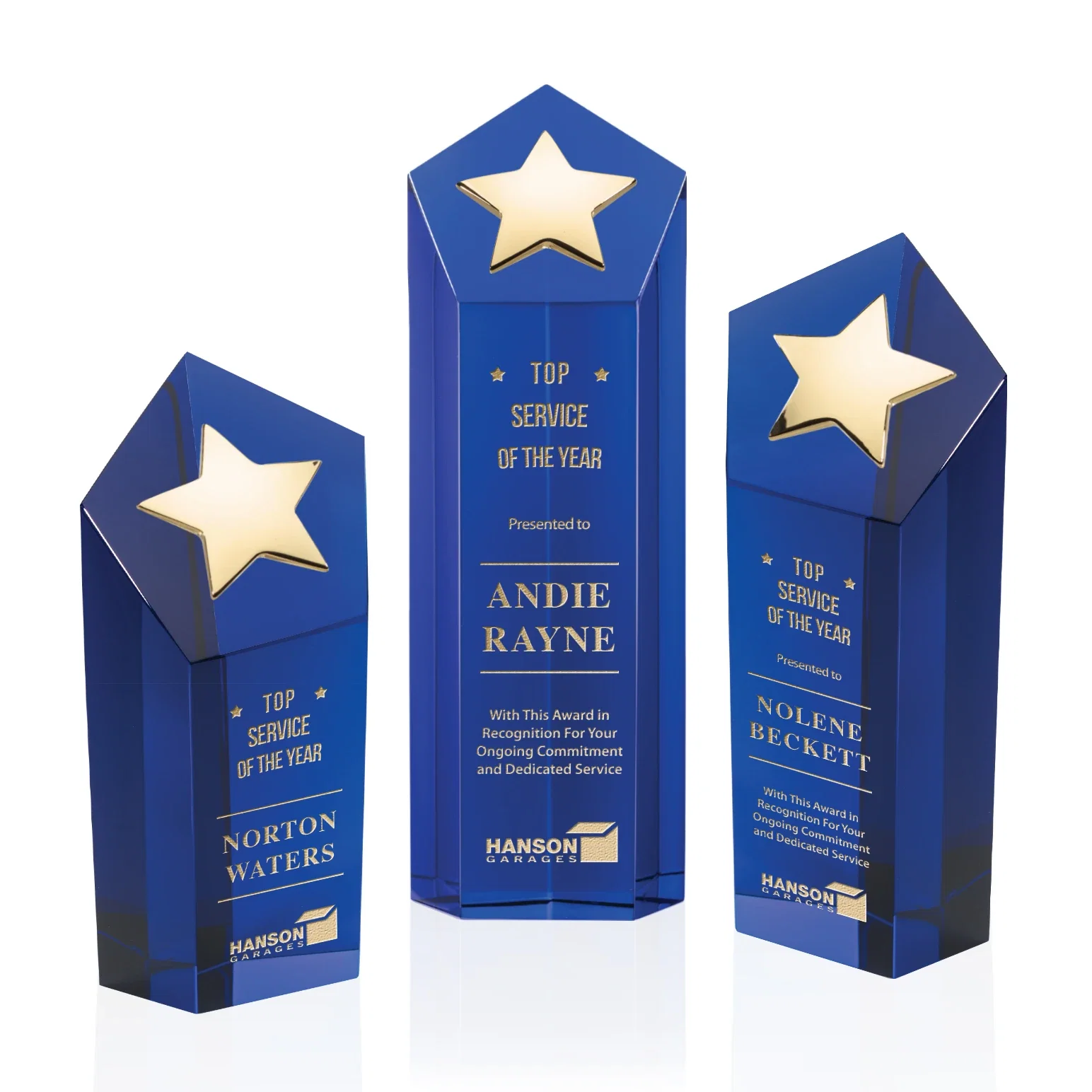 Personalized Cast Metal Star Award on an Optical Crystal Tower for service anniversary gifts