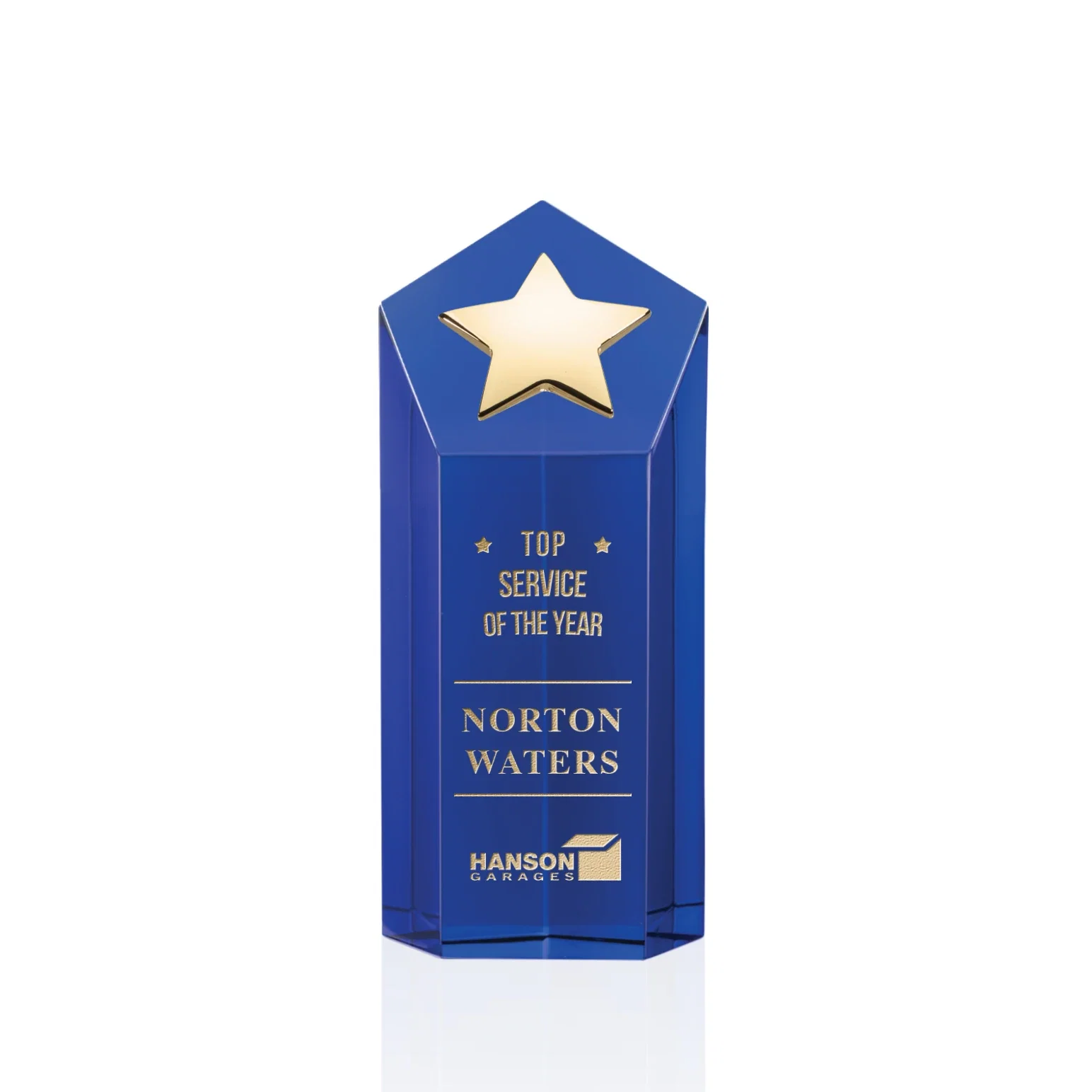 Personalized Cast Metal Star Award on an Optical Crystal Tower for sales achievement awards