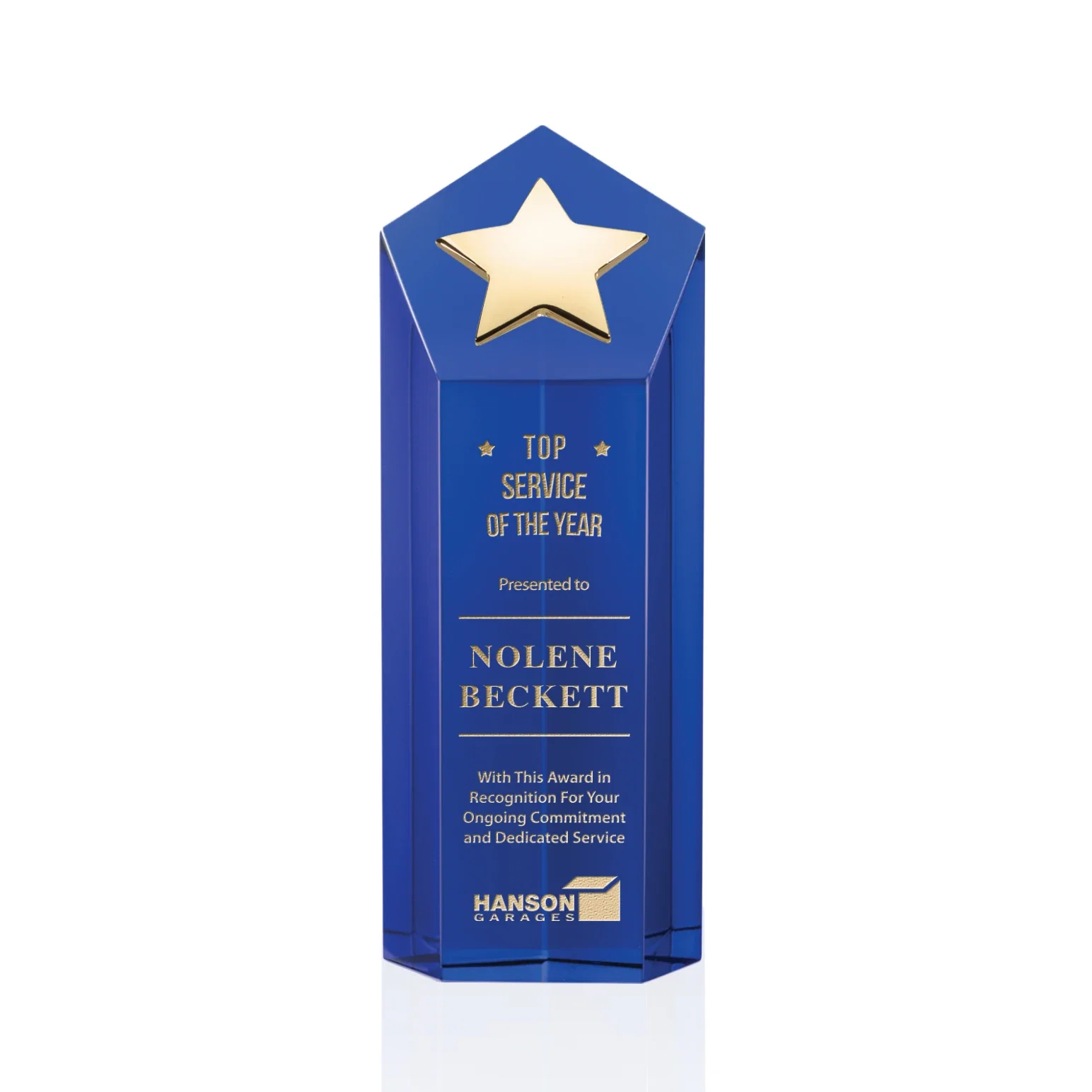 Personalized Cast Metal Star Award on an Optical Crystal Tower for retirement presentations