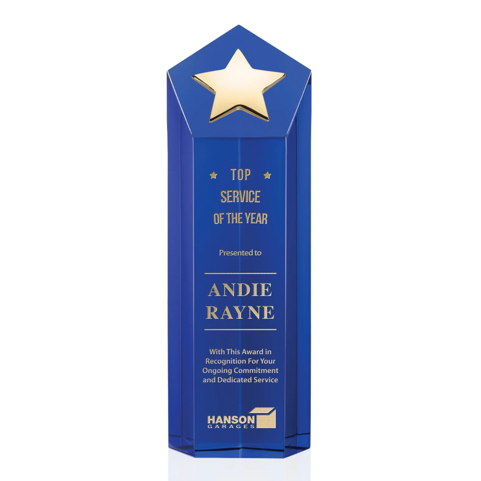 Personalized Cast Metal Star Award on an Optical Crystal Tower for team milestone celebrations