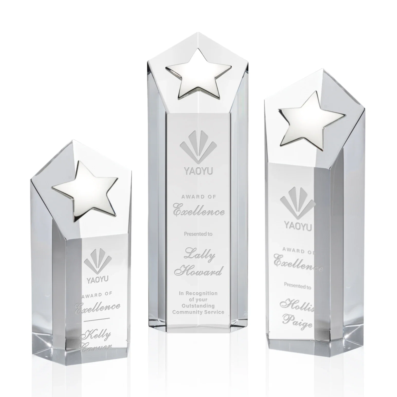 Personalized Cast Metal Star Award on an Optical Crystal Tower for donor appreciation