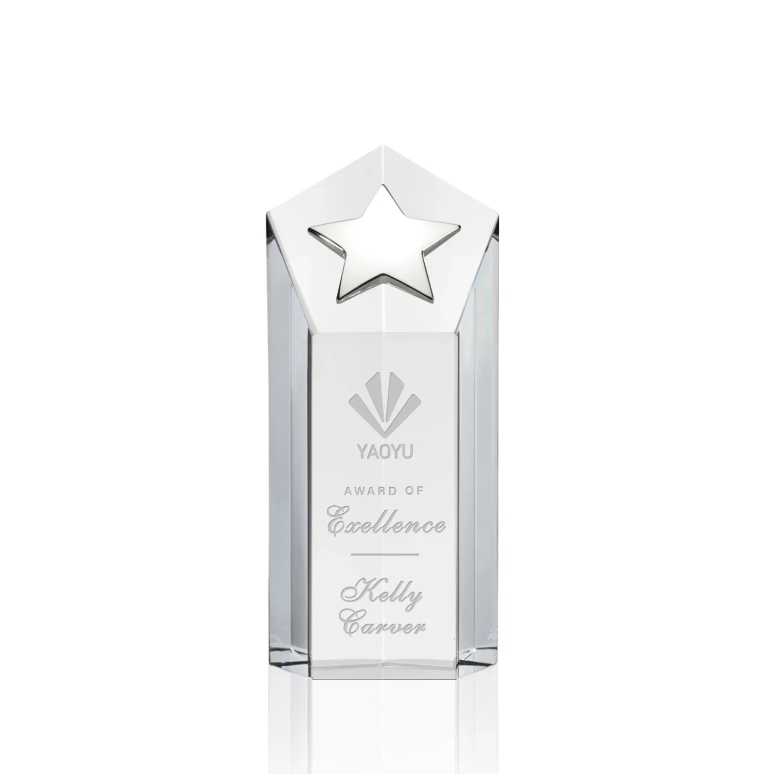 Personalized Cast Metal Star Award on an Optical Crystal Tower for graduation ceremonies