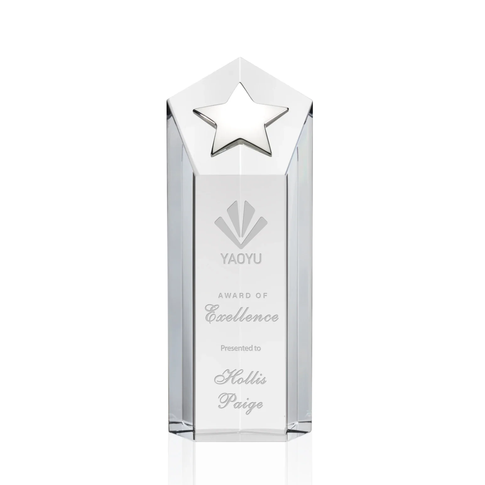 Personalized Cast Metal Star Award on an Optical Crystal Tower for safety achievement programs