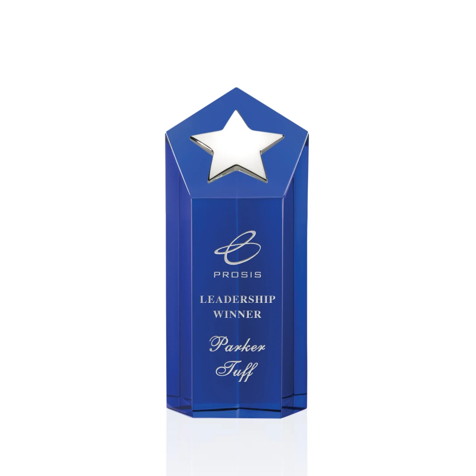 Personalized Cast Metal Star Award on an Optical Crystal Tower for company anniversary events