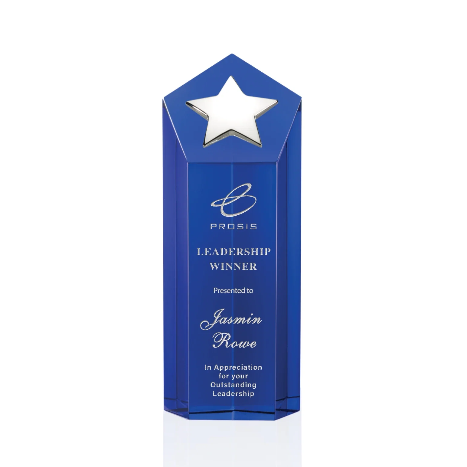 Promotional Cast Metal Star Award on an Optical Crystal Tower for employee recognition