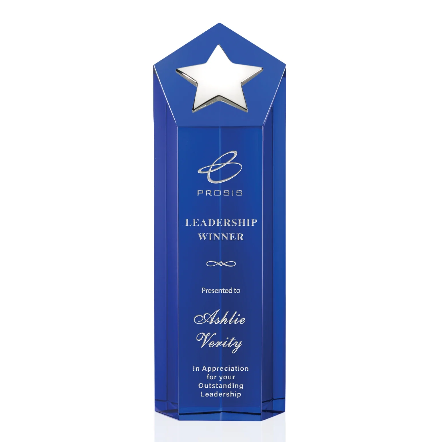 Promotional Cast Metal Star Award on an Optical Crystal Tower for corporate award ceremonies