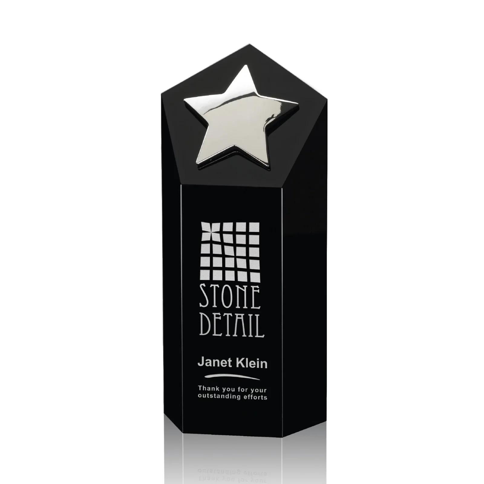 Custom Cast Metal Star Award on an Optical Crystal Tower for service anniversary gifts