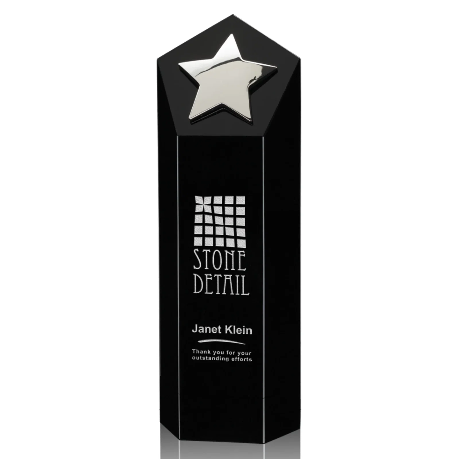 Custom Cast Metal Star Award on an Optical Crystal Tower for retirement presentations