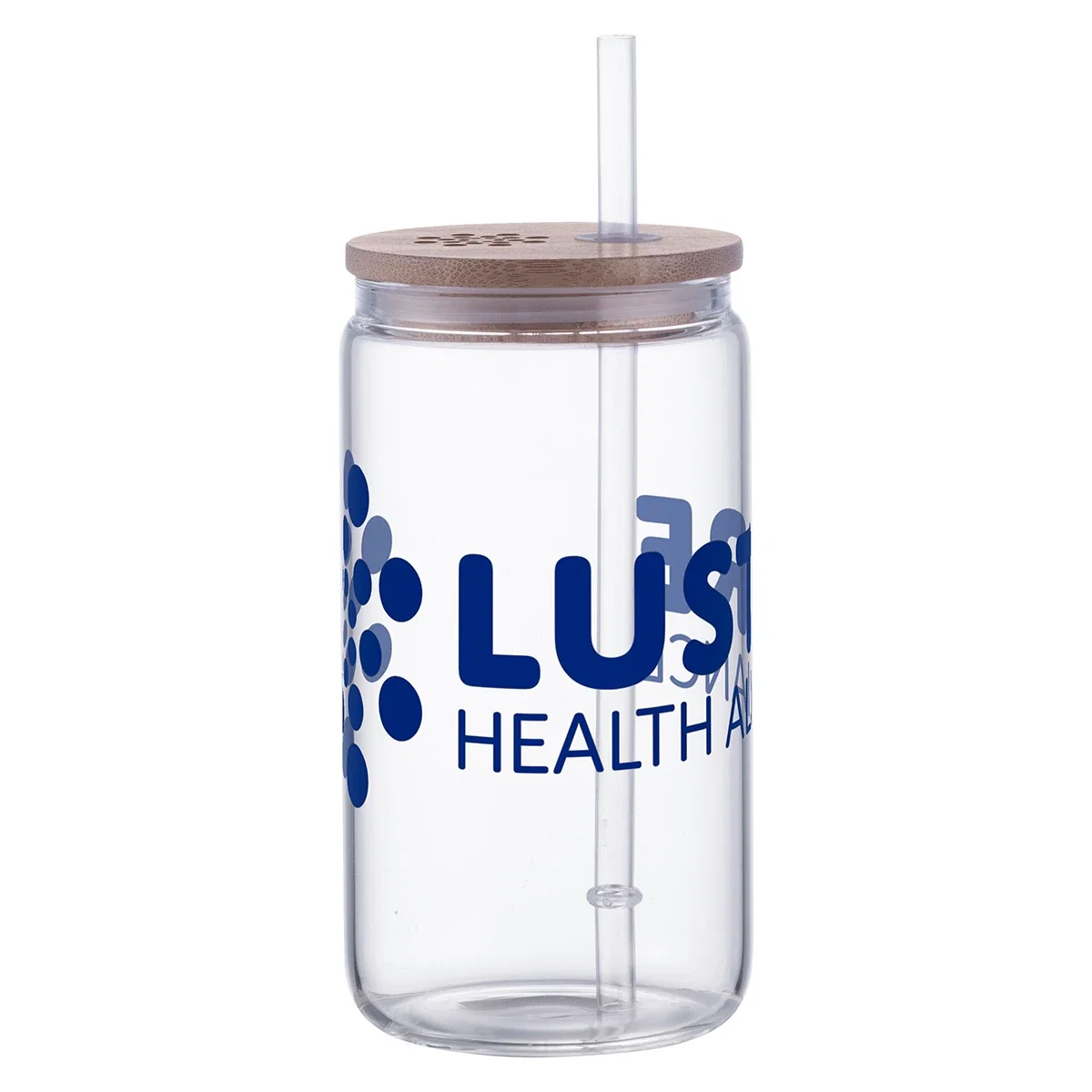 Close-up of the custom Doto glass jar's bamboo lid and reusable straw