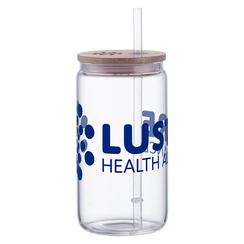 Close-up of the custom Doto glass jar's bamboo lid and reusable straw