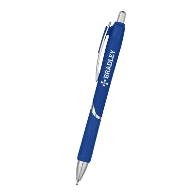 Slim ballpoint pen with a dotted grip and silver trim