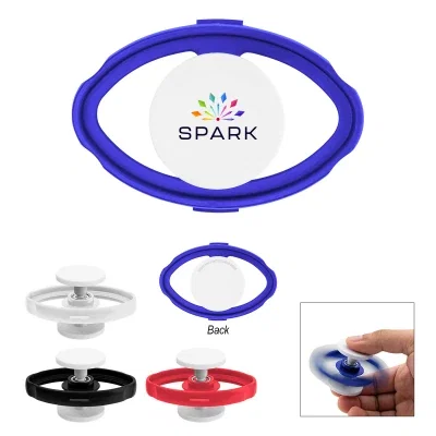 Blue and white toy held between finger and thumb