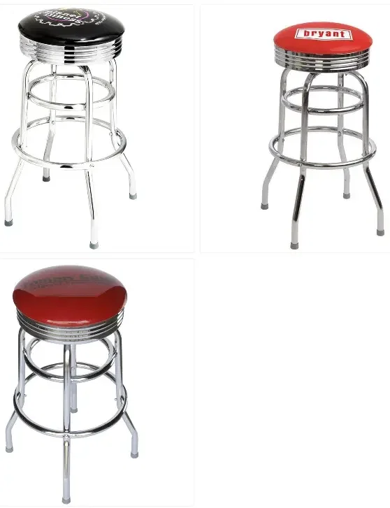 Double Chrome Ring Bar Stool with Seat Logo — view 2