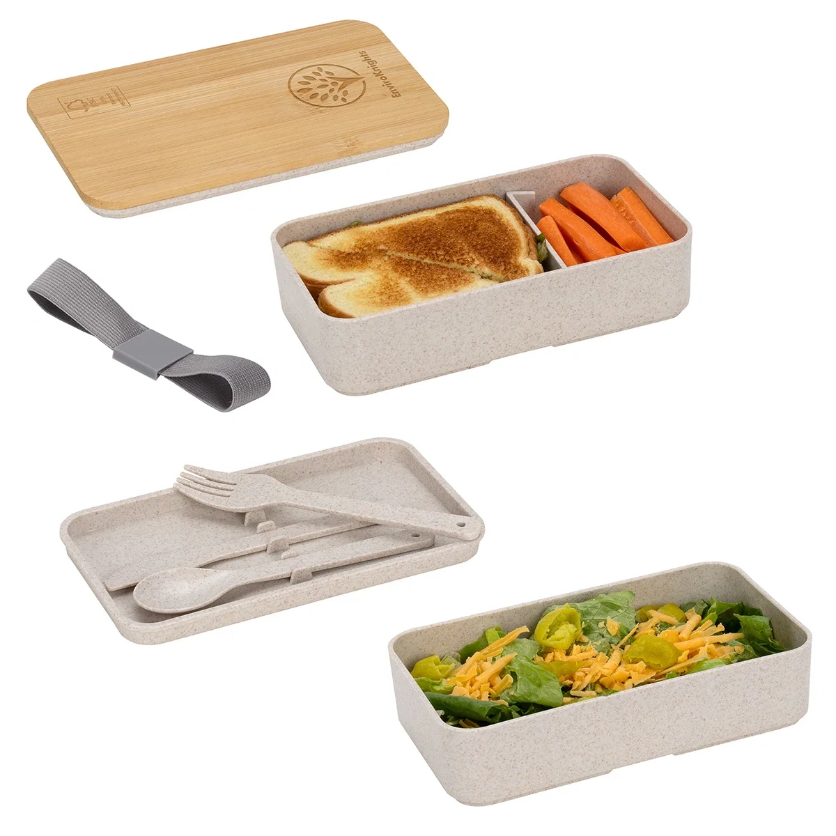 Close-up of the Double Decker Lunch Box's bamboo lid and logo imprint area