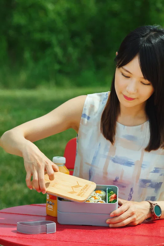 Double Decker Lunch Box packed with food, lifestyle shot