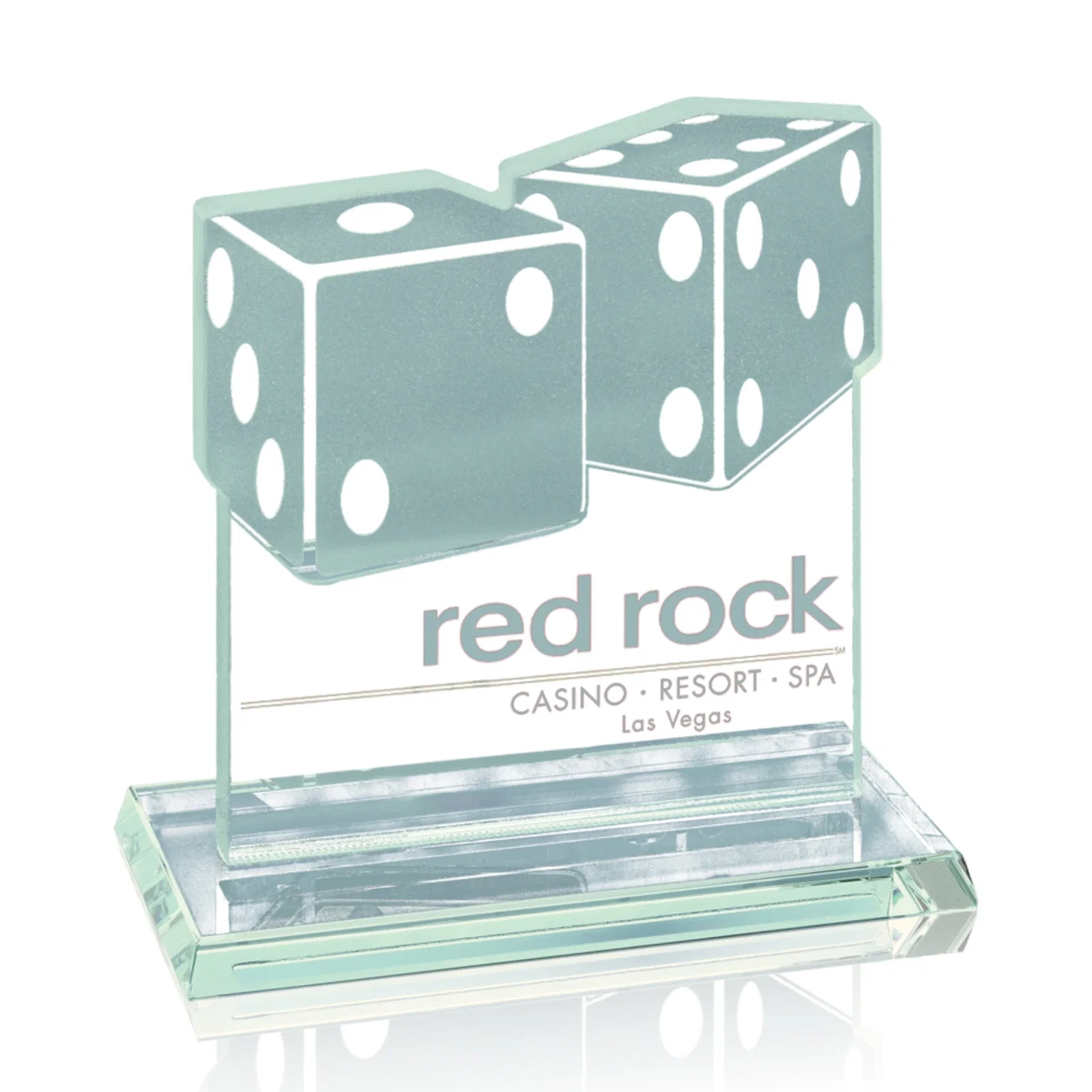 Custom Jade Glass Paired Dice Award Showing Lucky Seven for employee recognition