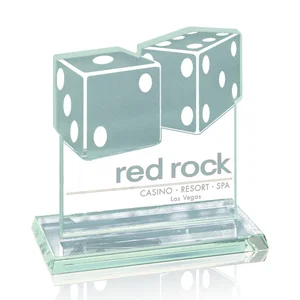 Jade Glass Paired Dice Award Showing Lucky Seven