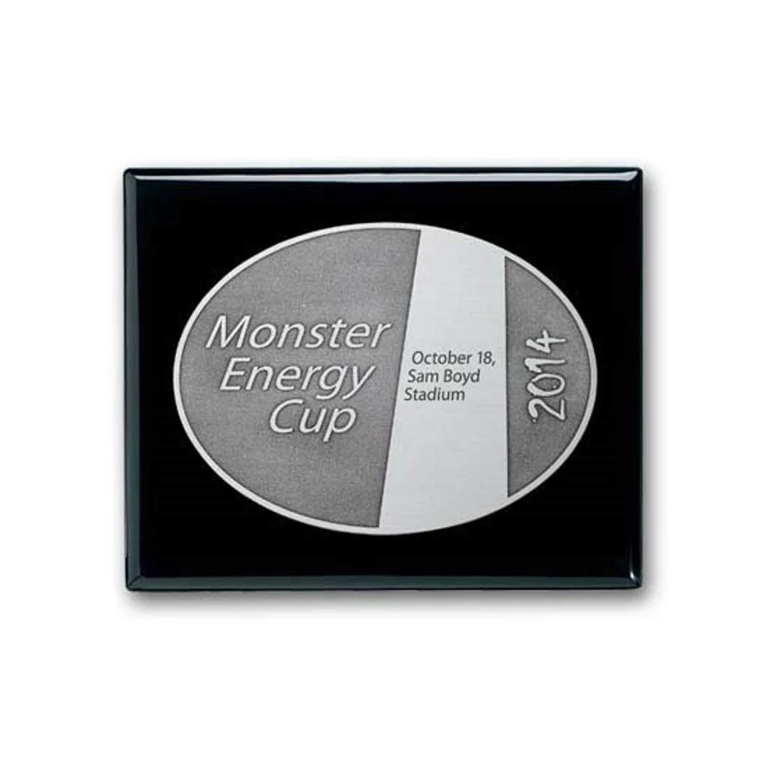 Custom Ebony Piano Finish Wall Plaque with Double-Etched Antique Plate for corporate award ceremonies