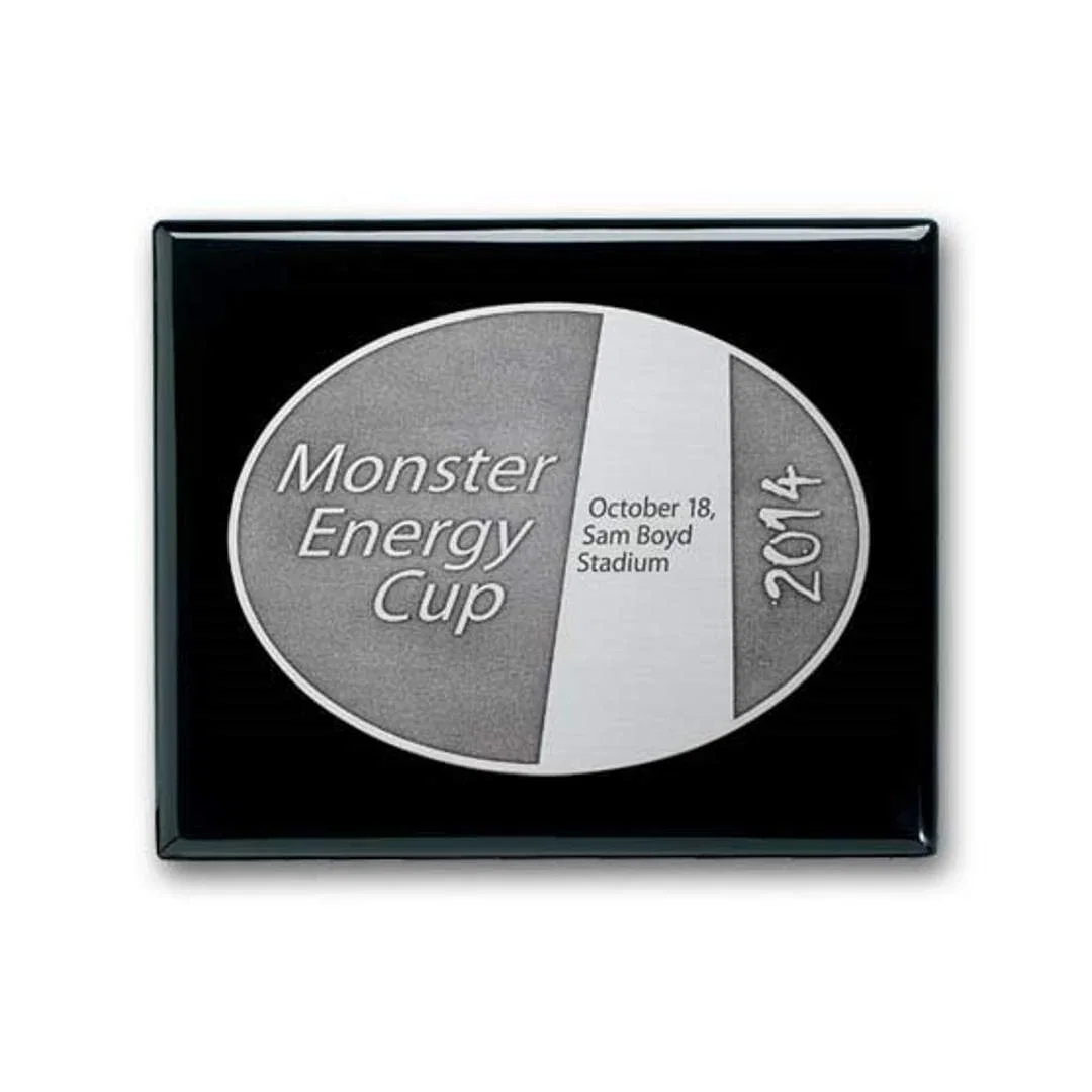 Custom Ebony Piano Finish Wall Plaque with Double-Etched Antique Plate for service anniversary gifts