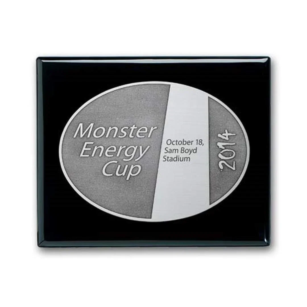 Custom Ebony Piano Finish Wall Plaque with Double-Etched Antique Plate for sales achievement awards