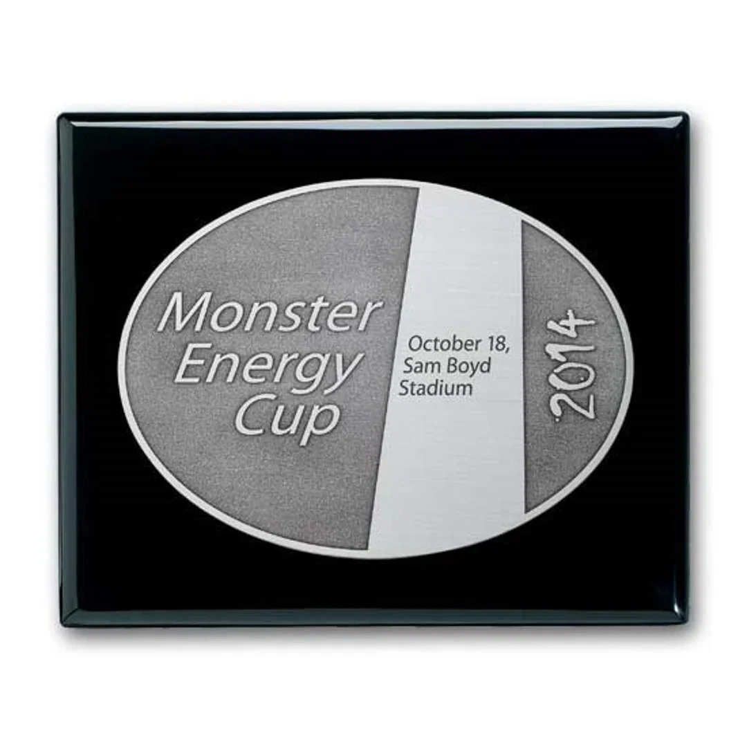 Custom Ebony Piano Finish Wall Plaque with Double-Etched Antique Plate for retirement presentations