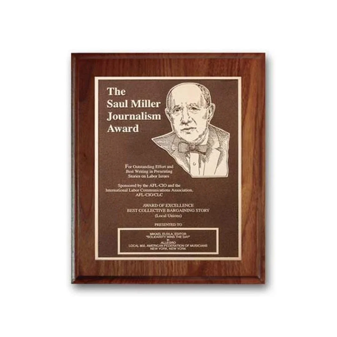 Custom Cove-Edge Walnut Wall Plaque with Double-Etched Antique Plate for corporate award ceremonies