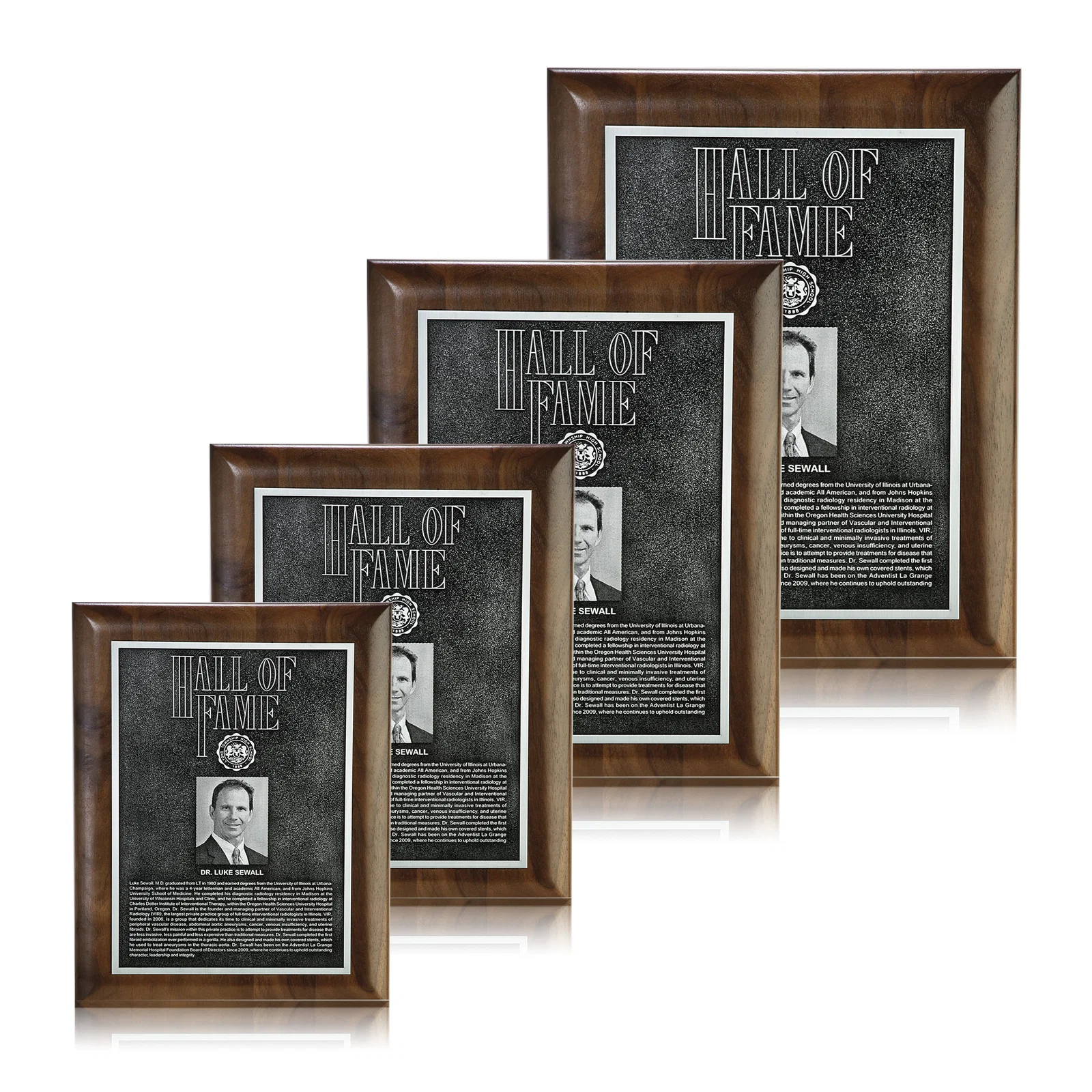 Custom Rolled-Edge Walnut Wall Plaque with Double-Etched Antique Plate for employee recognition