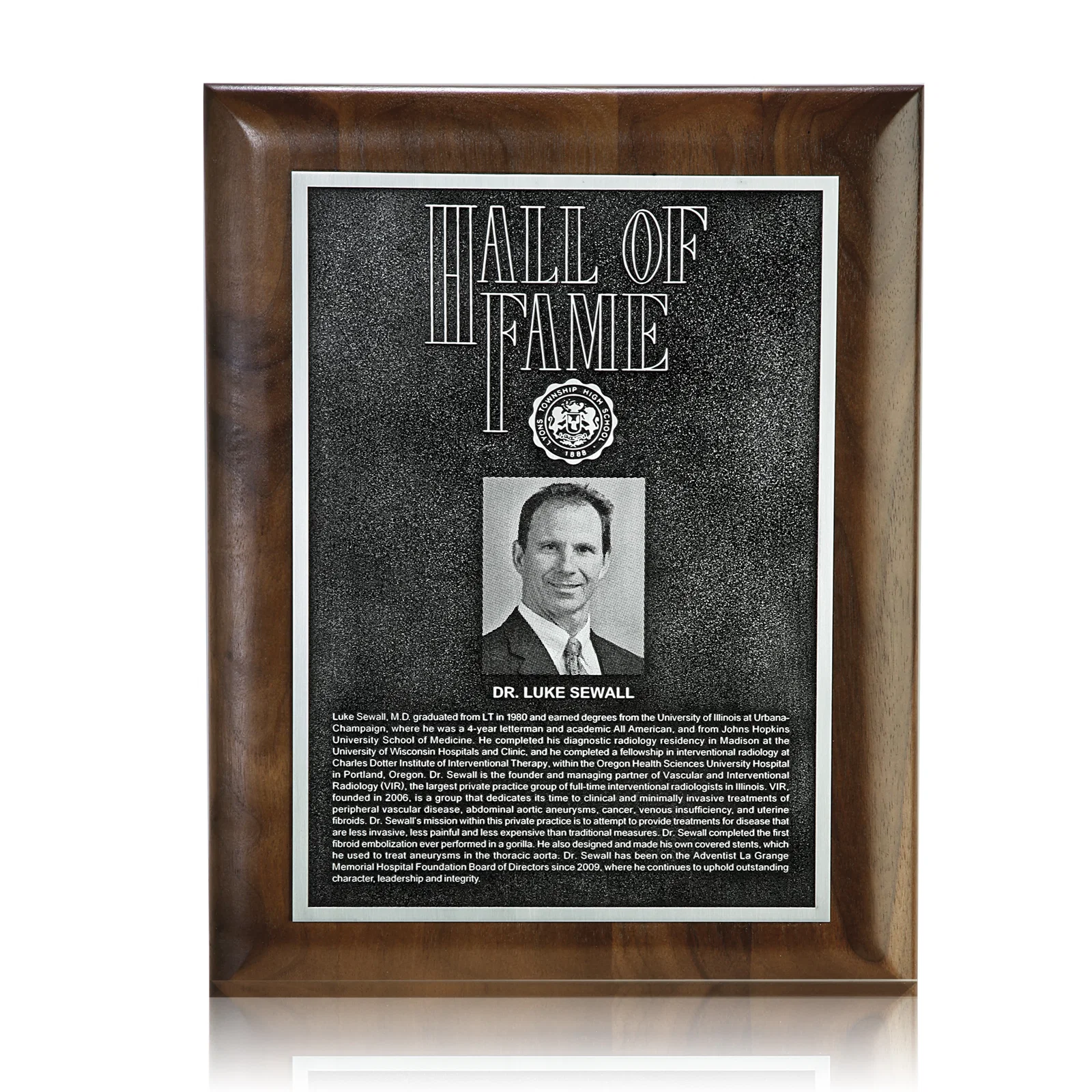 Custom Rolled-Edge Walnut Wall Plaque with Double-Etched Antique Plate for sales achievement awards