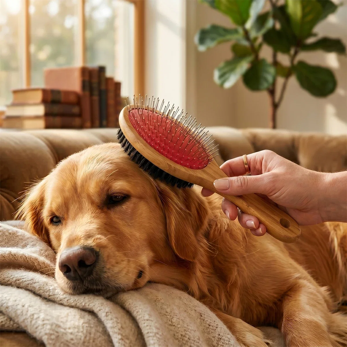Double Sided Pet Brush in use